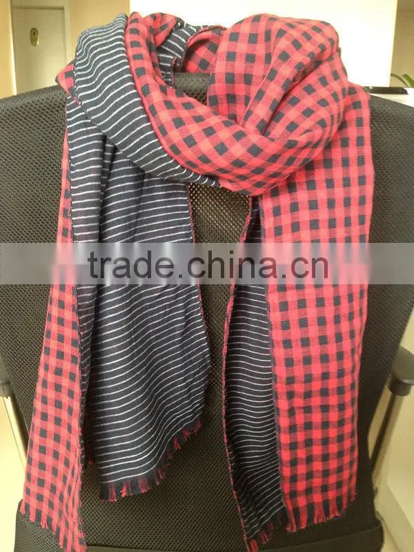small check scarf/double layer/yarn acount style