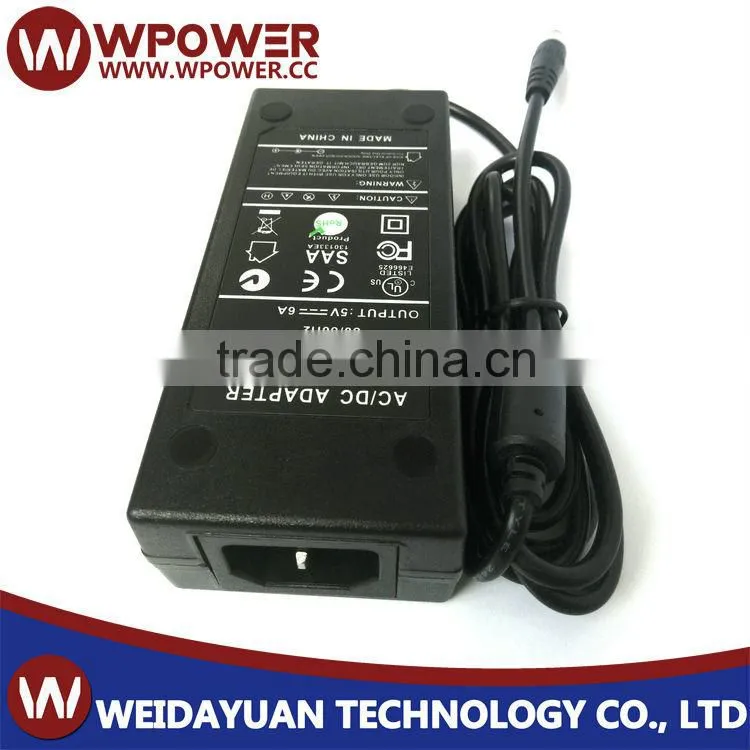 Desktop type 5V 6A power adapter 5V 6000mA power supply (5.5x2.1mm DC connecter US UK CE AU plug FCC CE SAA RoHS certificates)