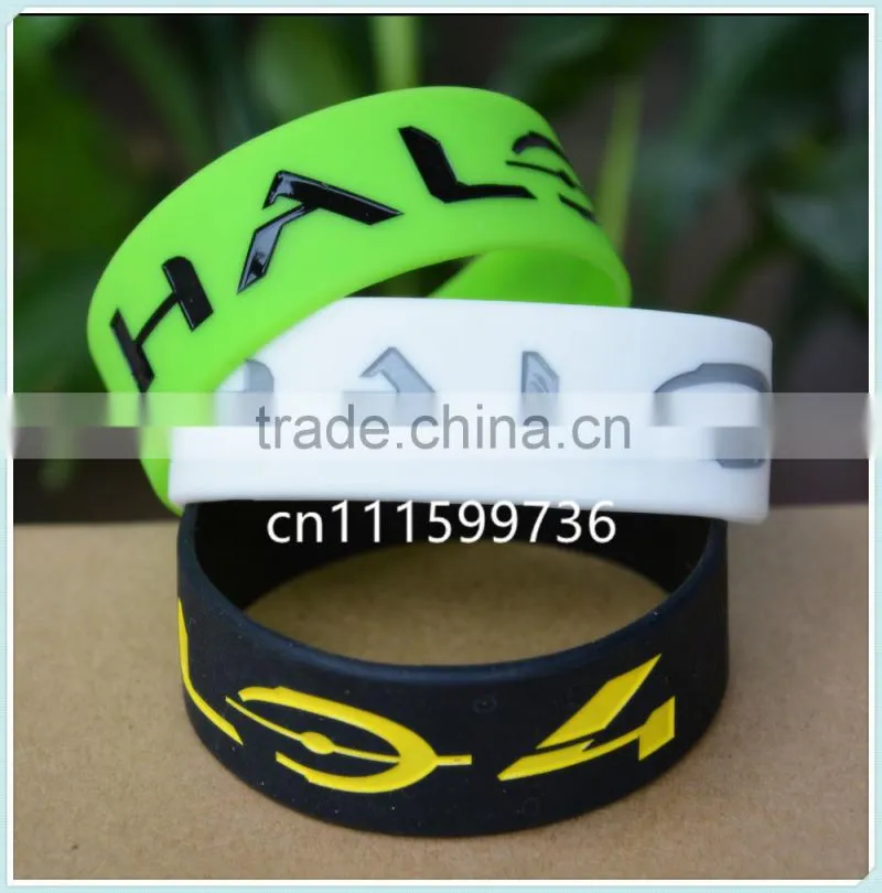 Custom Design HALO 3 Silicone Wristband Bracelet, Logo Debossed With Colour Adult