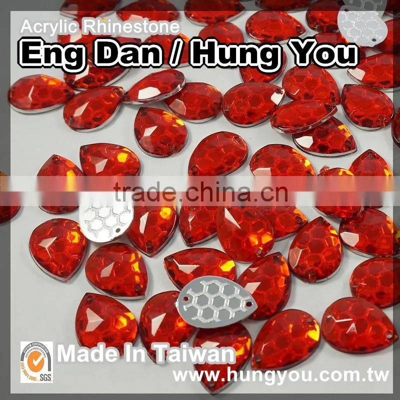Made in Taiwan Oval Shape with 2 holes Flat Back Sew On Rhinestone for Clothing
