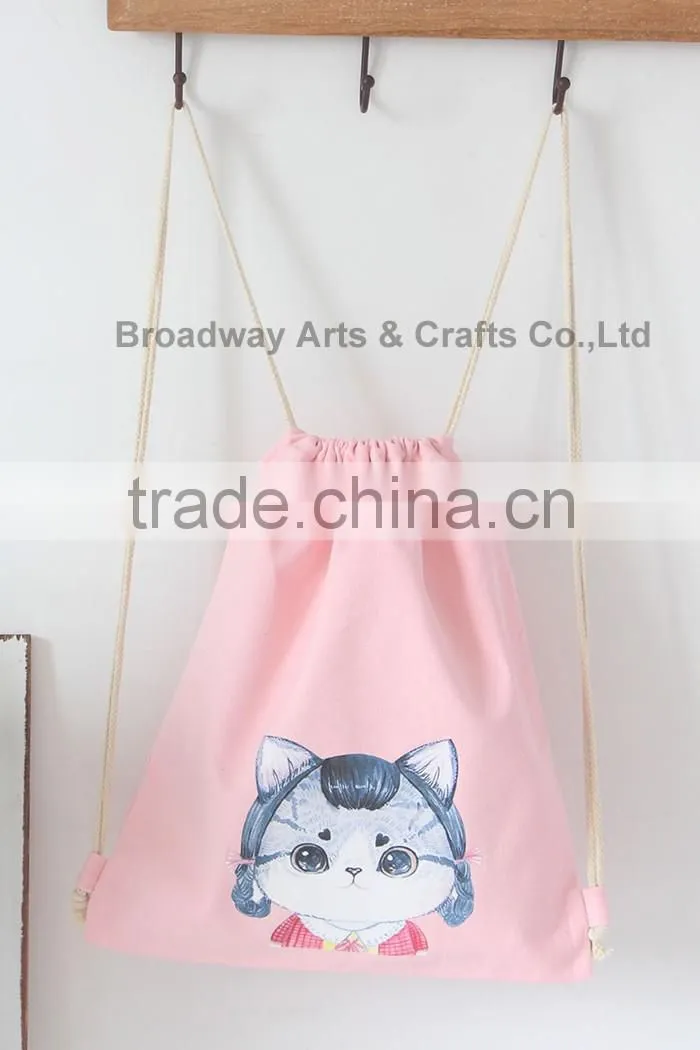 Canvas school bag drawstring backpack bag