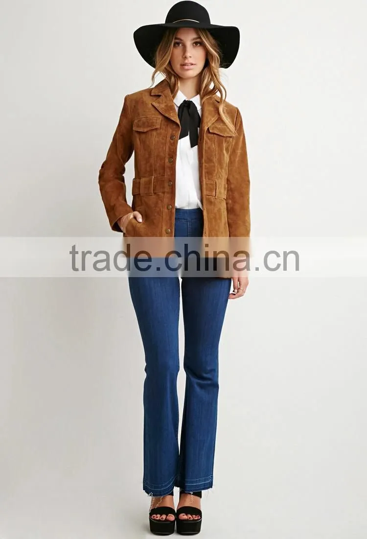 Woman suede leather jacket brown color