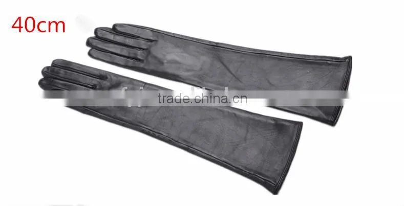 2015 warm ladies black opera long leather gloves