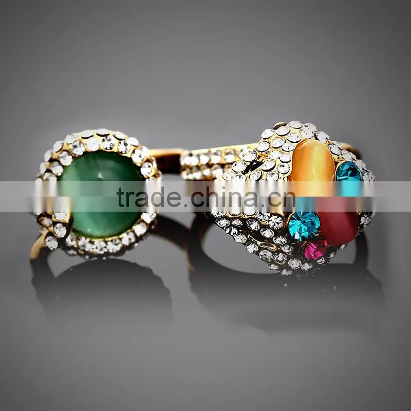 2016 alloy gemstone gold snake double ring