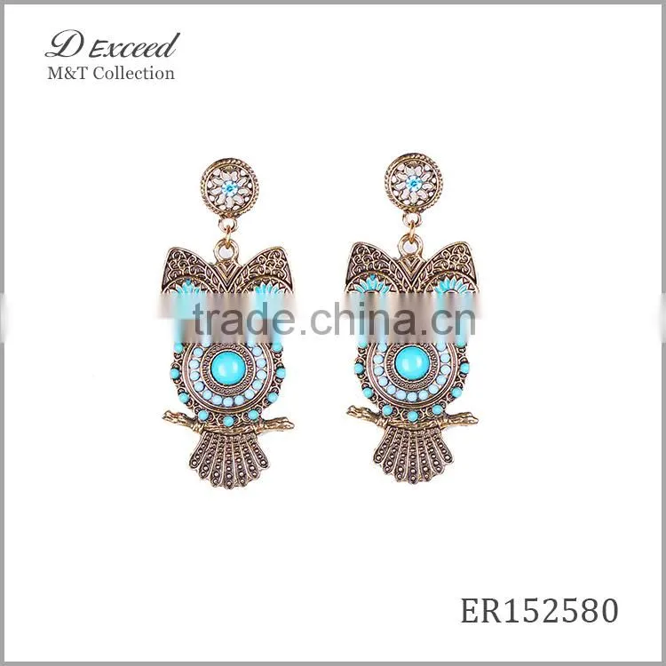 Wholesale Jewelry 2016 Designs Women's Ethnic Bohemian Earrings Owl Gold/Silver Plating Drop Earrings