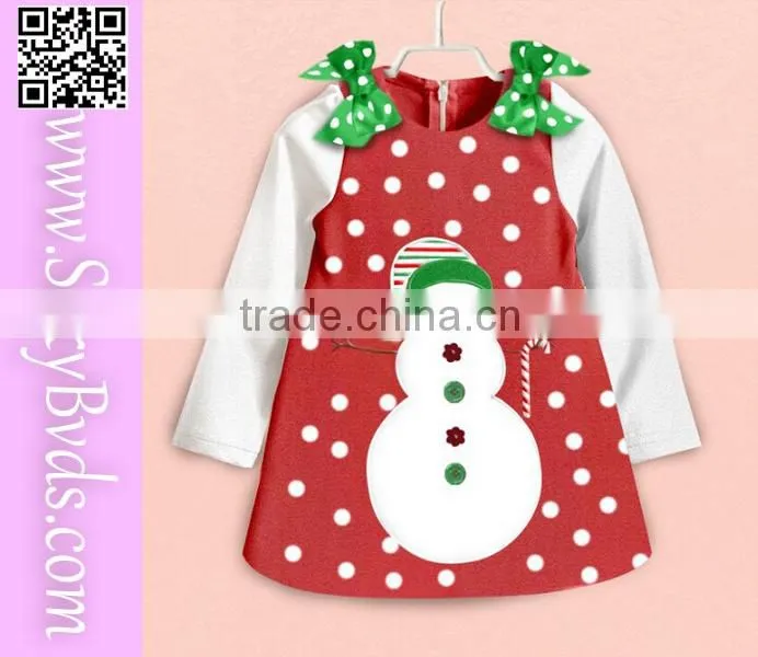 Cute snowman long sleeve christmas dress for girls