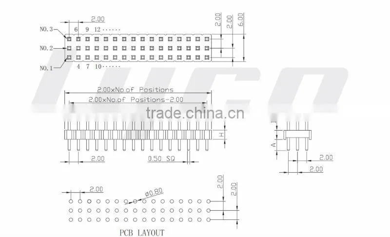Pin header 2.0mm pitch triple row header pin connector