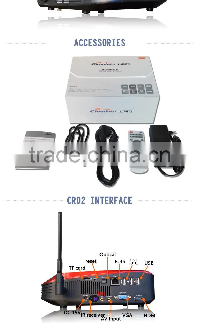 Android4.4 OS Ultra Quad Core DLP 3D Projector 1080P Infocus Projector