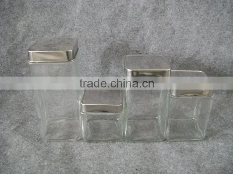 Clear square glass jar with metal lid
