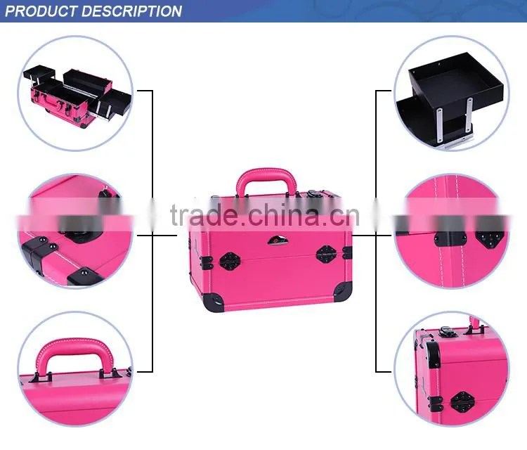 2015 new products sunrise manufacturer antique beauty makeup cosmetic case with 4 trays