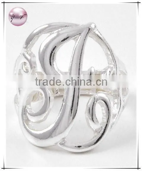 Silver Tone Metal Lead nickel Compliant letter Ring