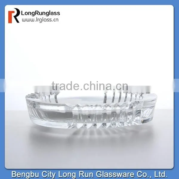 LongRun 2015 top selling 802g european style round carved transparent glass ashtray alibaba china factroy supply
