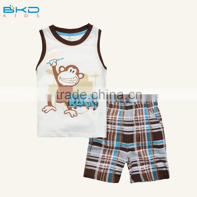 BKD animal embroidery Sleeveless baby boy clothing set