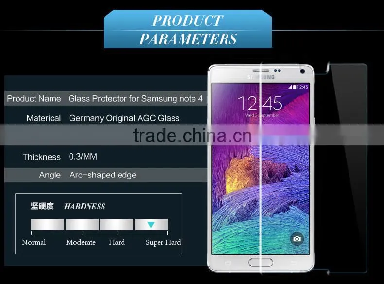 glass Screen Protector for samsung galaxy note 4 Mobile Phone tempered glass Screen Protector for samsung galaxy note 4