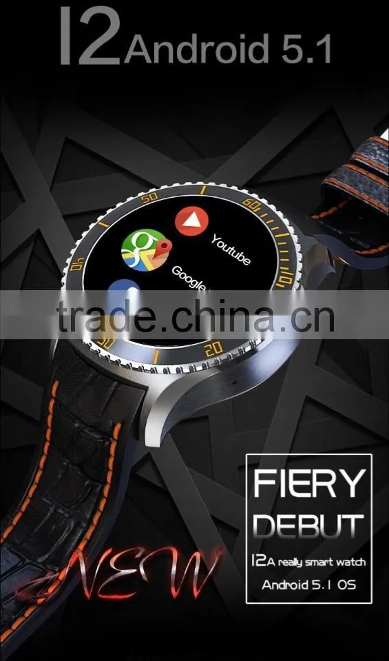 I2 android 5.1 OS MTK6580 Quad core Smart watch 4GB / 512MB Smartwatch With 3G wifi bluetooth GPS Google play store