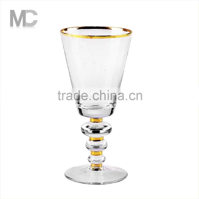 Wholesale Handmade Clear Wine Glass With gold sliver rim