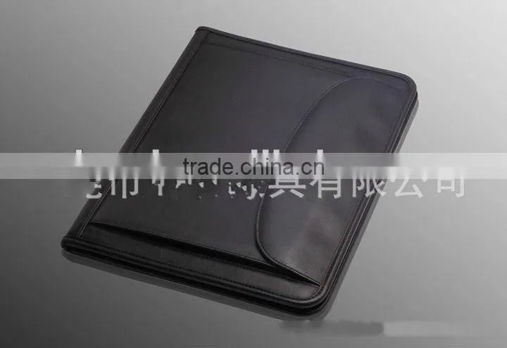 foldable multi-function brown leather business notebook with a out pocket