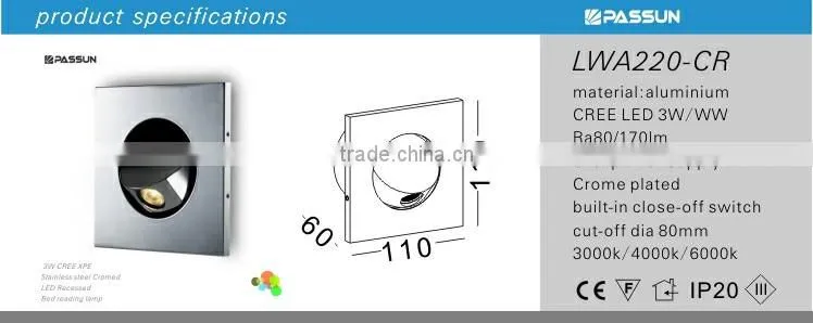 high quality square indoor recessed led bedside light