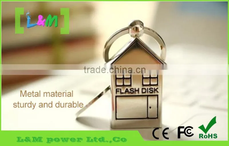 metal house usb flash drive,OEM house shape usb,metal usb with keychain