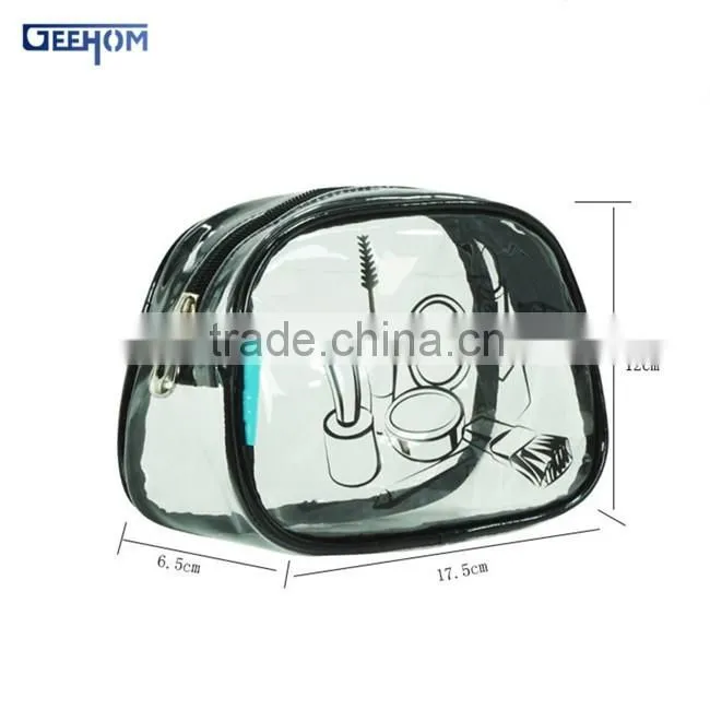clear standup pvc makeup bag , custom printed pvc cosmetic case