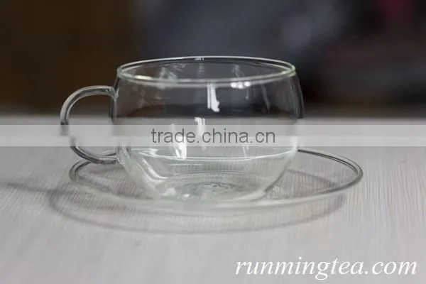 Borocilicate Western Style Tea Cup with Glass Saucer Glass Tea Cup 140cc/cup
