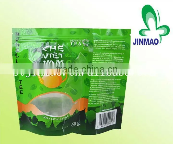 Tea resealable stand up pouch with zipper