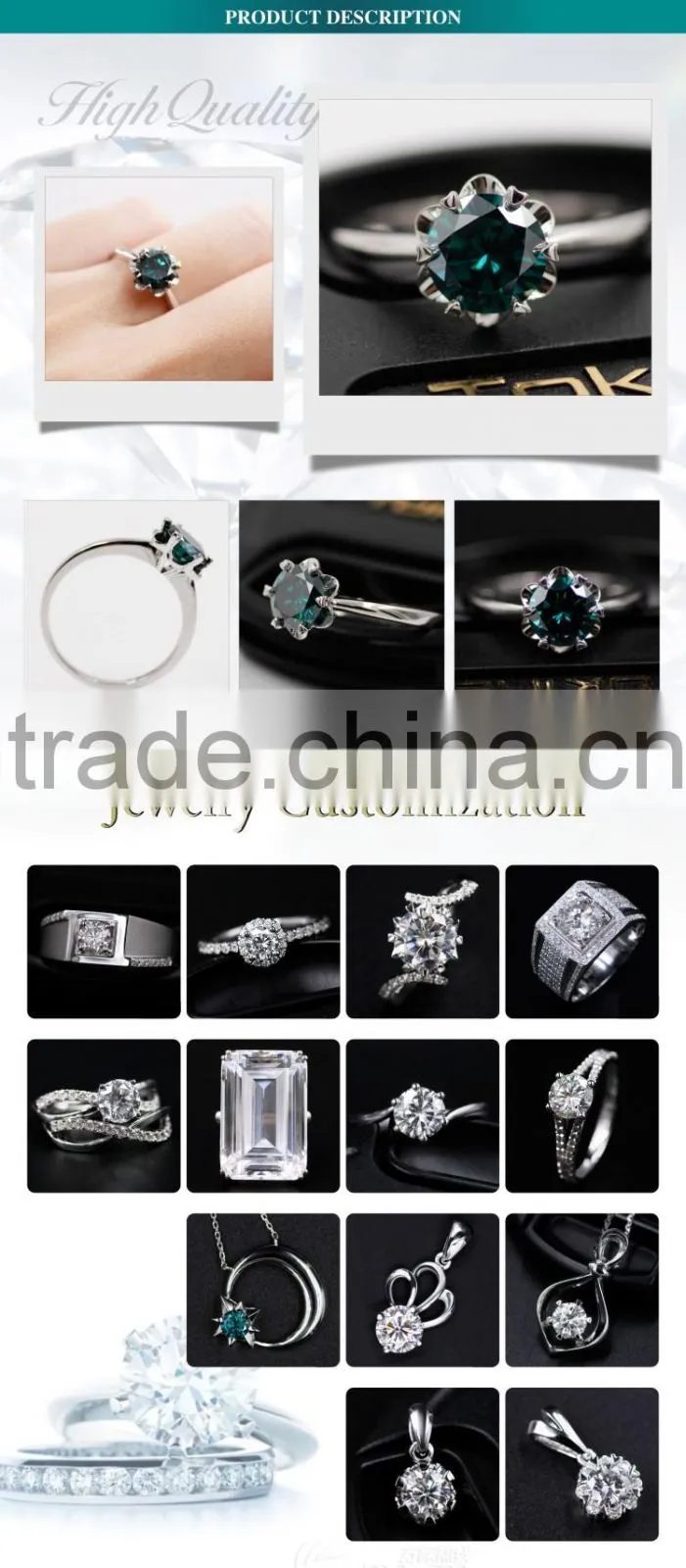1 ct Color Moissanite green moissanite 925 sliver rings for women party rings jewelry