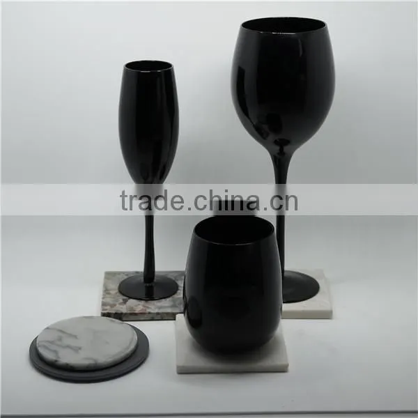 French pink hand cut red wine glass with red stem