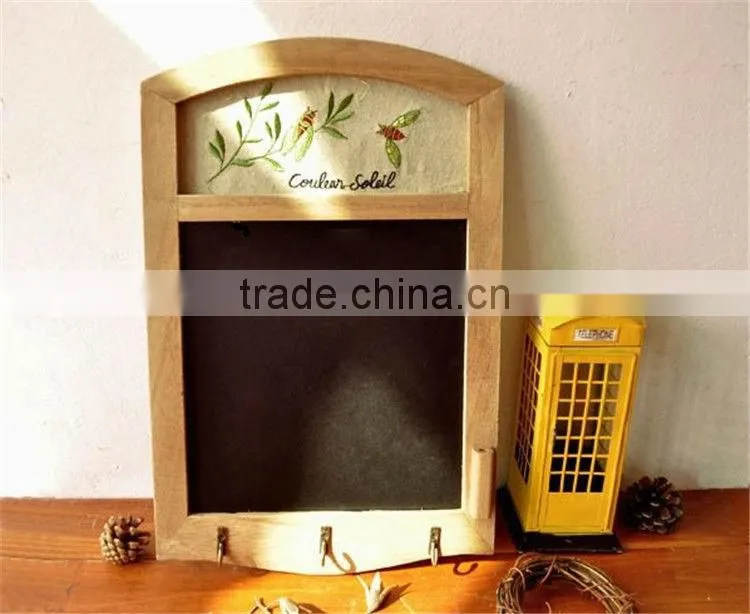 wholesale in stock chalkboard blackboard with three hooks hotel decor message board writing board wooden frame with embroidery
