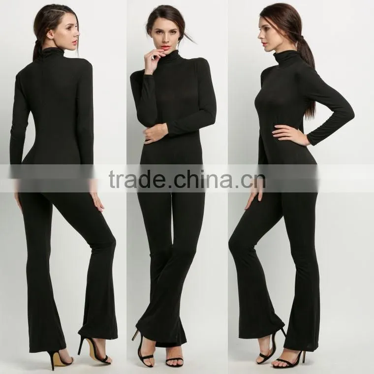 Wholesale Fashion Women Long Sleeve High Neck Bodycon Casual Jumpsuit Romper Cheap Cotton Workwear Adult Customized Overalls