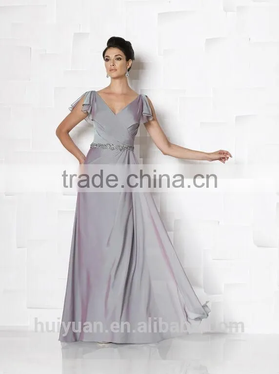 elegant mother ball gown chiffon beaded short sleeve bridesmaid dress
