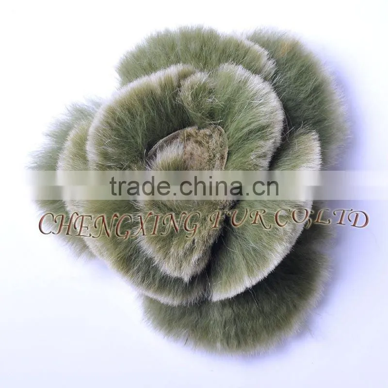 CX-A-38 Genuine Rex Rabbit Fur Hand-made Flower Brooch Pin