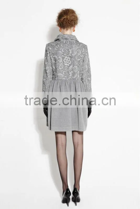 Women Winter Long Classic Wholesale Coat with Embroidery Lace