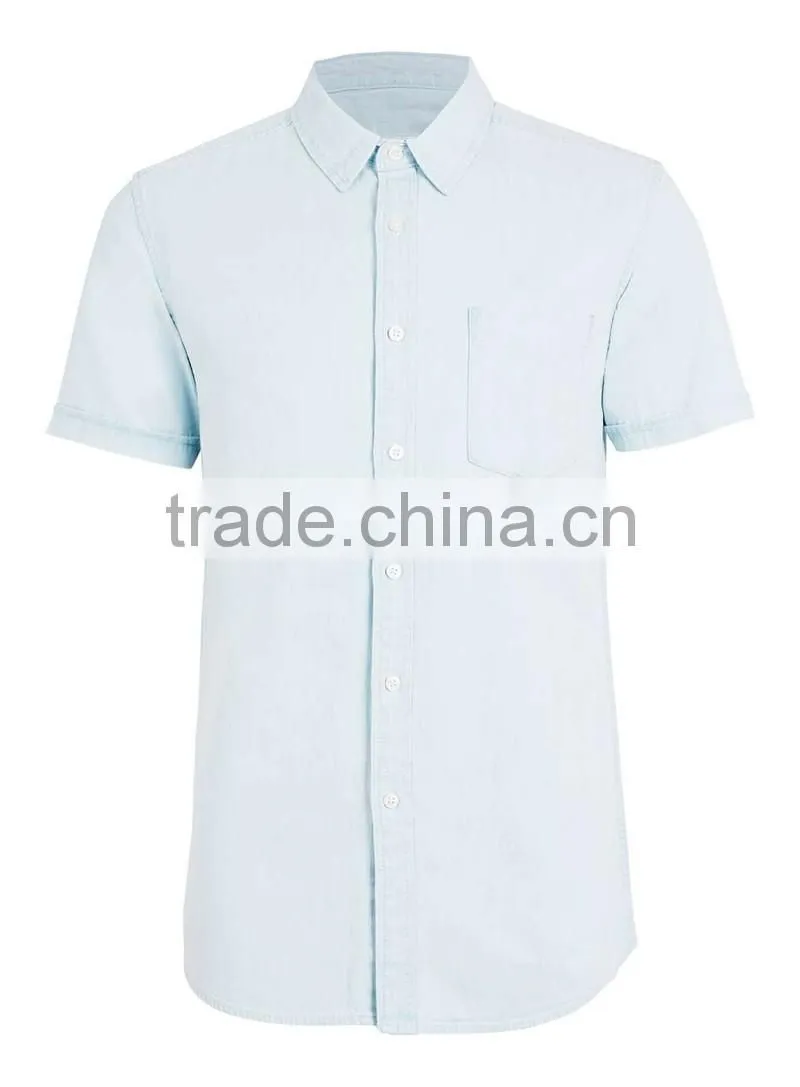 White Denim Short Sleeve Casual Shirt
