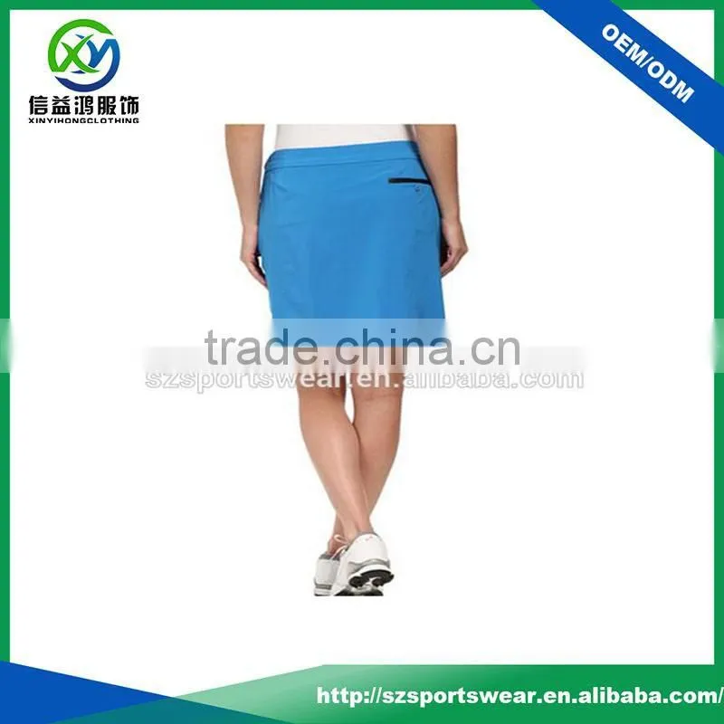 2016 newest design polyester fabric front pocket pure color golf skirt