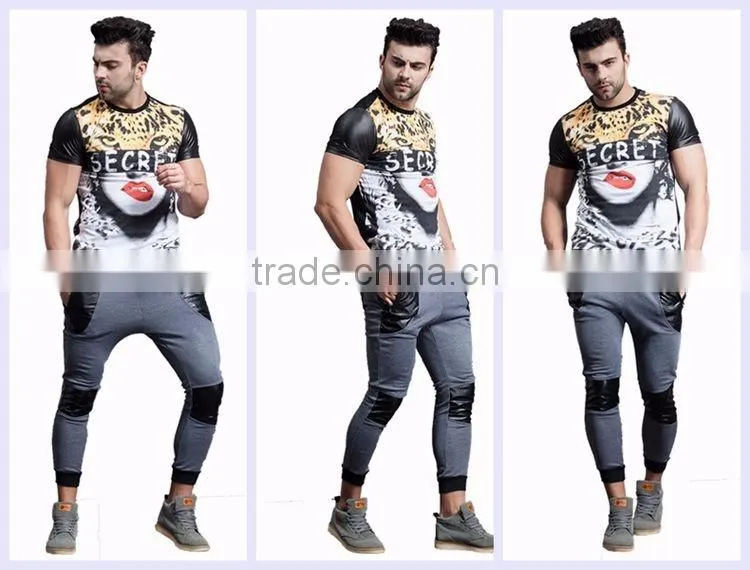 2016 high quality light grey patch design mens jogger sweat pants for men