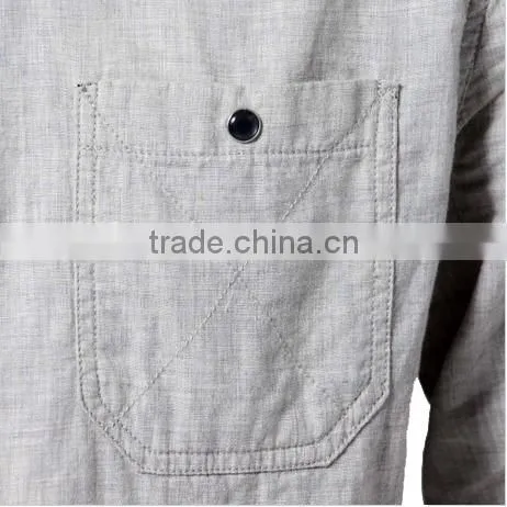 new men's linen cotton long sleeve dress shirt with one pocket