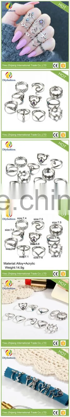 New Hollow Turkish Hand Ring Sets Geometric Silver Knuckle Ring for Women Vintage Jewellery