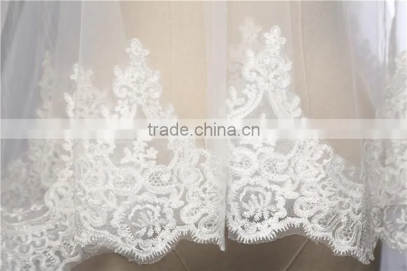 Wholesale new lace wedding veils ivory wedding veilgrance long lace bridal wedding veil long Tulle lace jeweled tulle veils