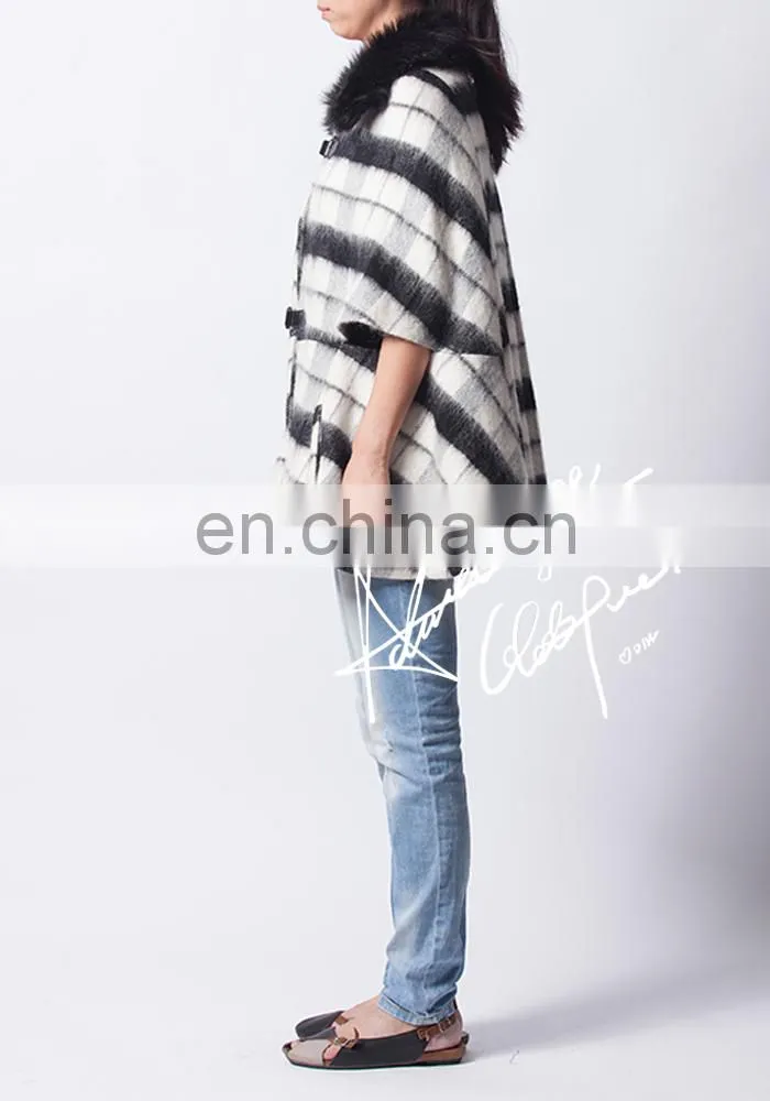 2015 winter brand design womens wool poncho coat ladies plaid cape coat model