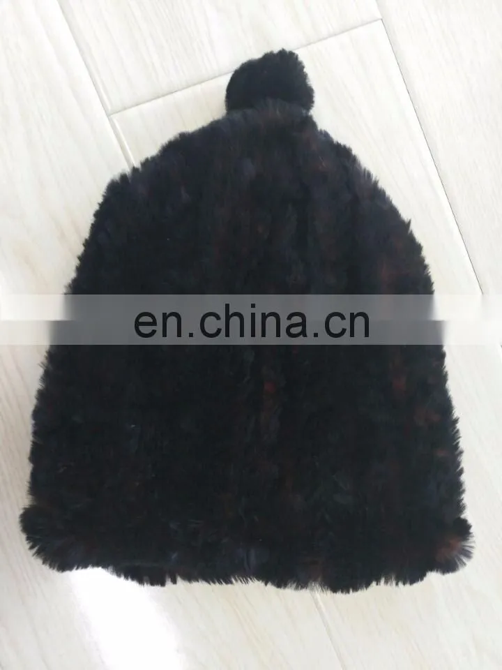 Knitted mink beanie fur tuque hat for women