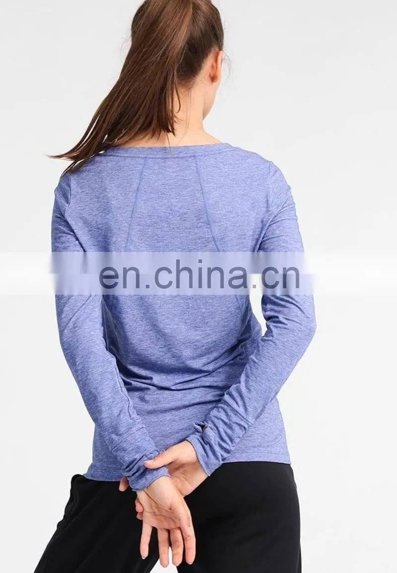 Pofessional blank design women long sleeve fitness shirts gym custom logo in bulk with thumb cuffs