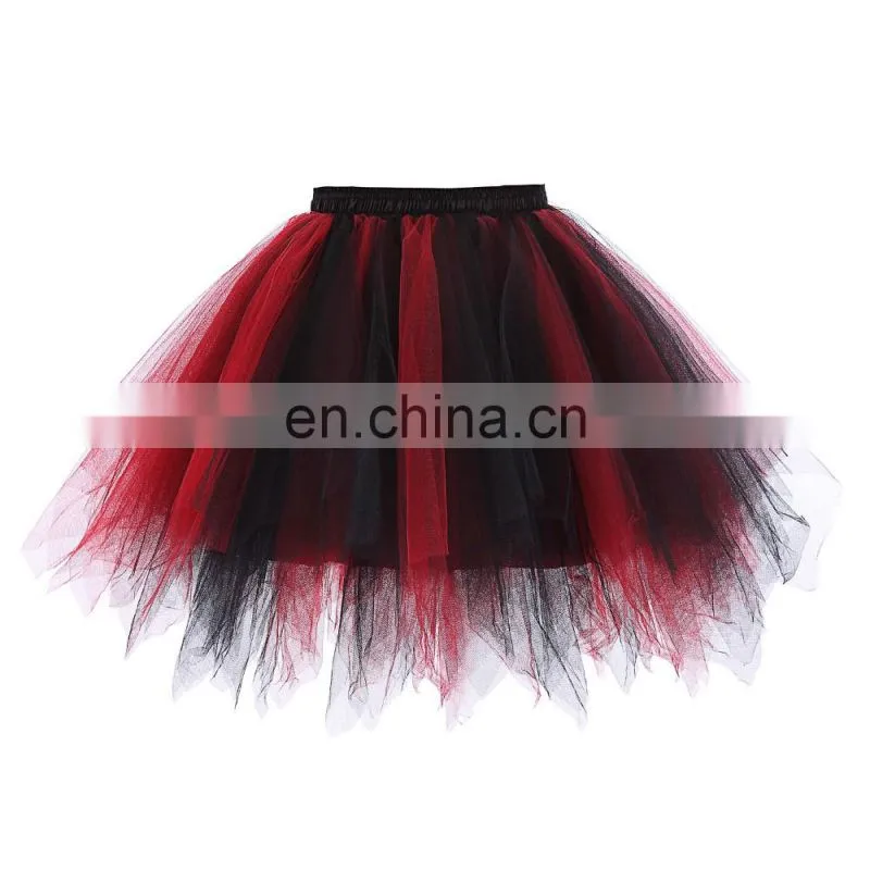 Kate Kasin Women's Soft Tulle Netting Red&Black Petticoat Crinoline Underskirt for Retro Vintage Dress KK000447-4