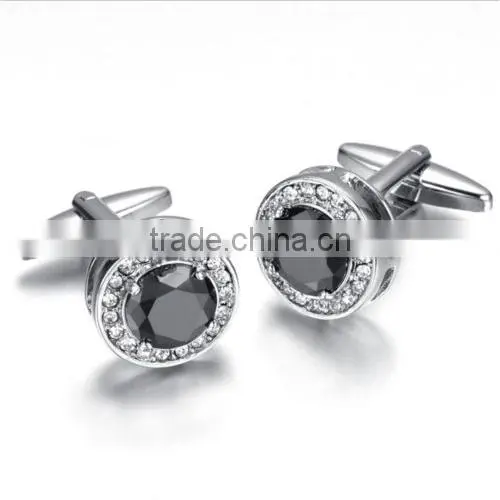 Vintage Cufflinks for Mens Jewelry Shirt Cufflinks, Crystal, Black, Round HC029