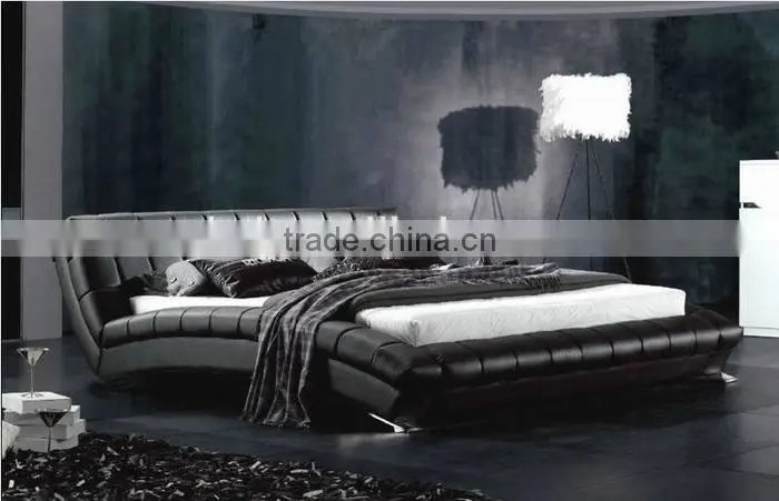 Luxury white leather bed with high headboard