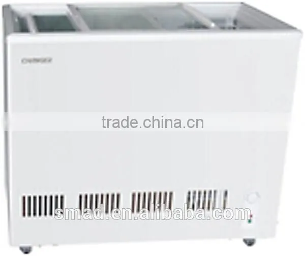 transparent display sliding glass flat door chest freezer china manufacturer with high quality