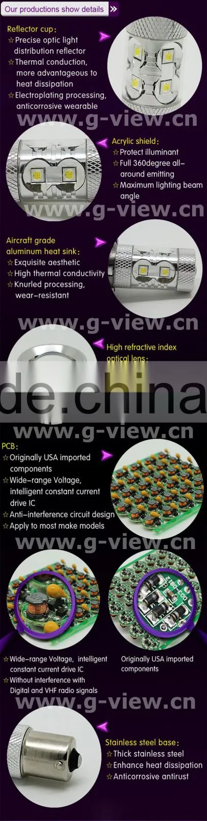 Hotsale high lumen AC 12-30V 7440 led car light 50w auto led car led lighting wholesale