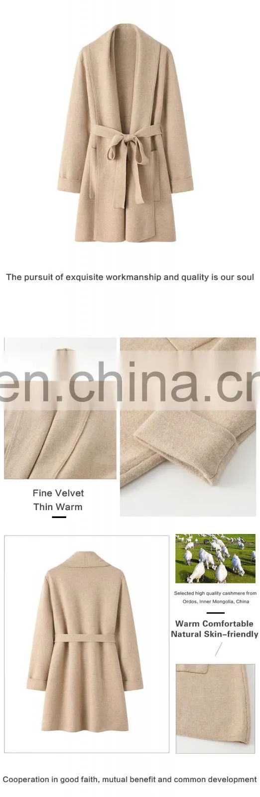 Custom Plus Size Women's Long Winter Knitwear Luxurious Cashmere Cardigan Coat Elegant Sweaters