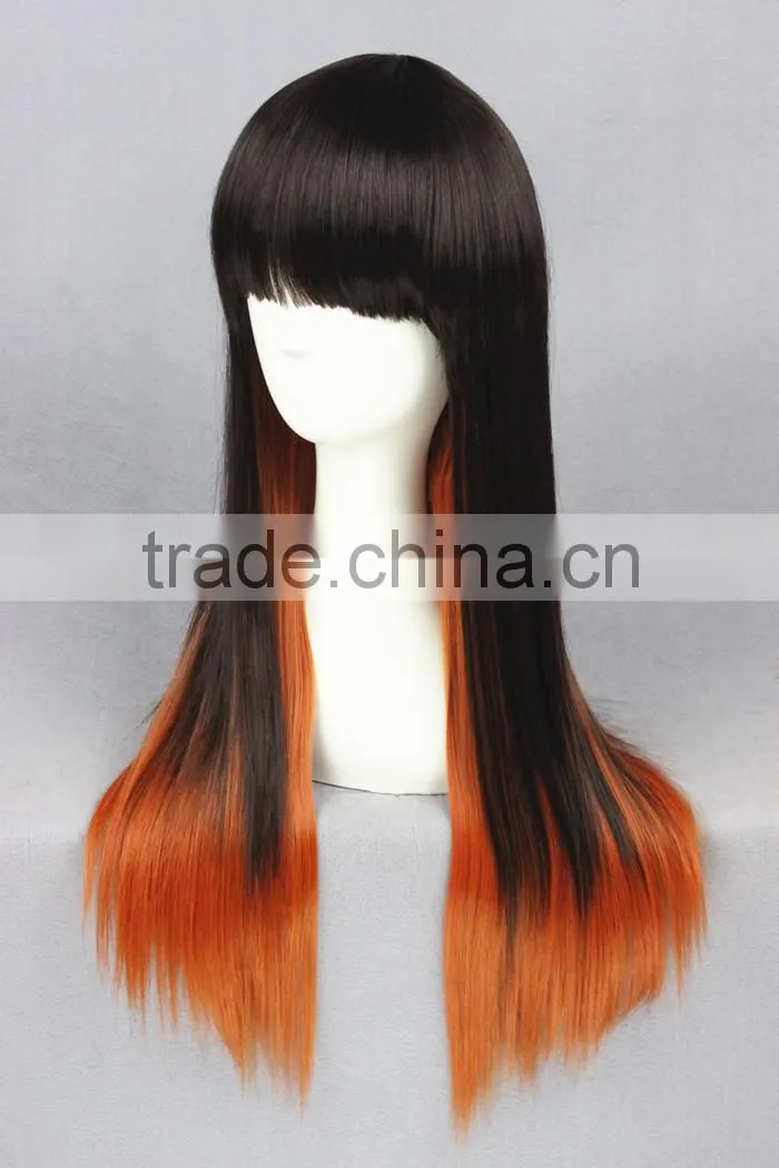High Quality 65cm Medium Long Straight Black&Orange Color Mixed Lolita Wig Party Wig