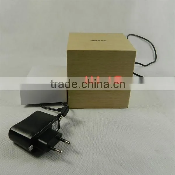LED Wooden Digital Table Clock with Touch Function for Snooze